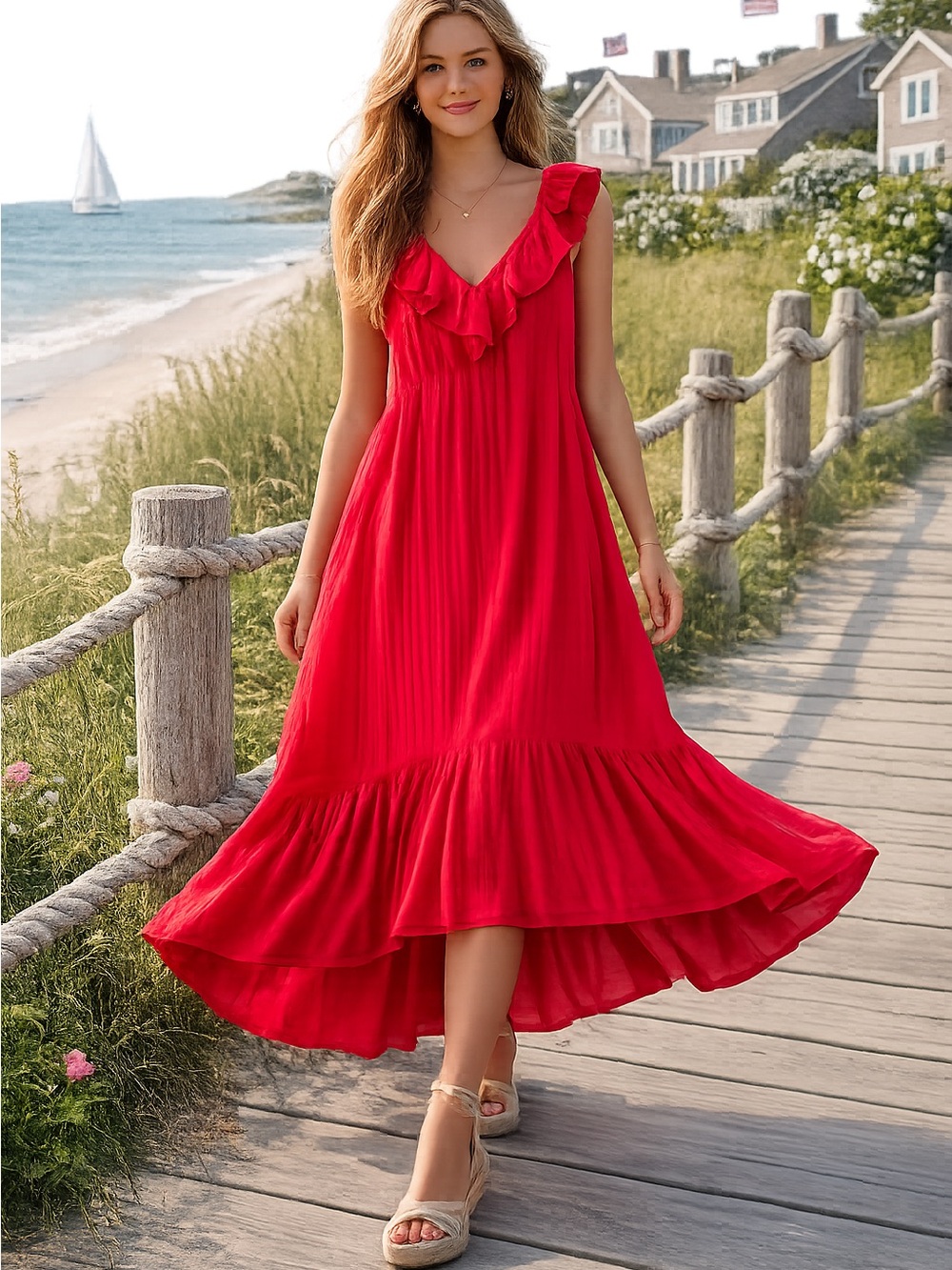 Vineyard Vines Bright Red Ruffled Dress size Small